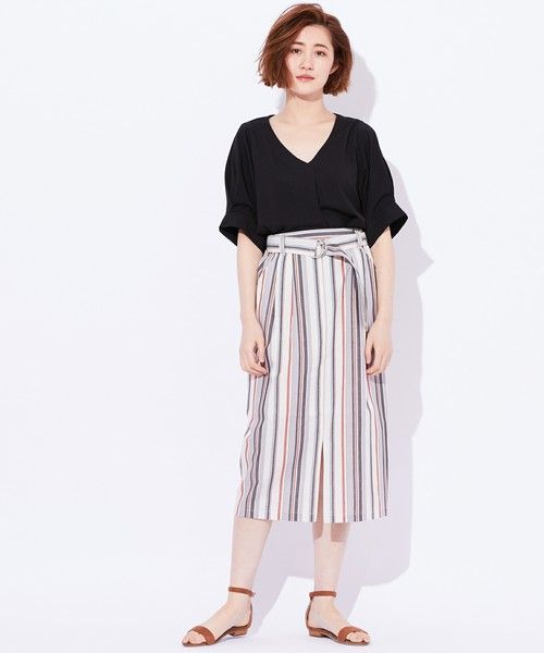 直條紋裙子 　裙子穿搭